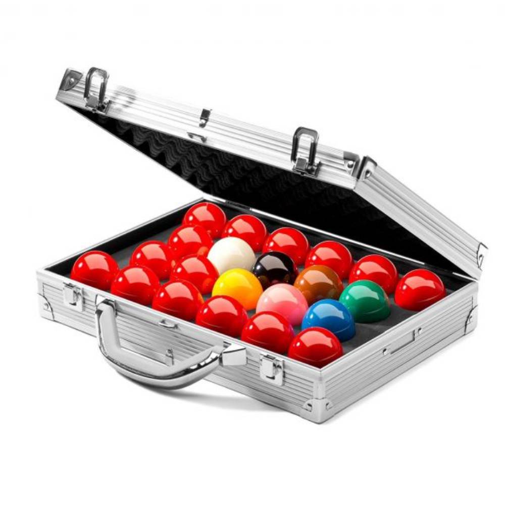 Aramith Tournament Champion Snooker Balls in Aluminium Case Open Close Up View