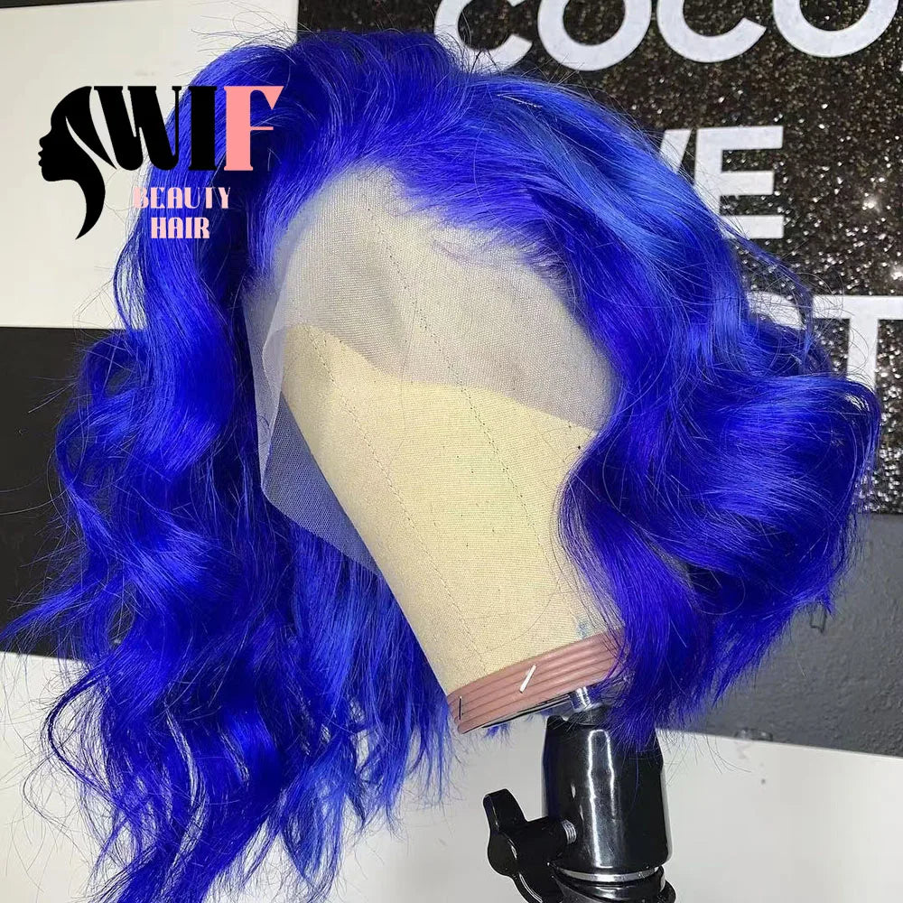 Synthetic Heat Resistance Lace Front Royal Blue Wavy Bob Wig