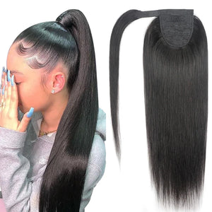 Straight Human Remy  Hair Wrap-Around Ponytail Extension - JNETTECHANEL