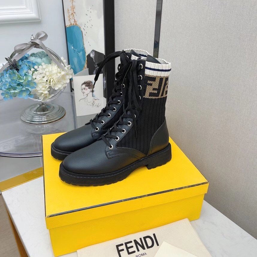 FENDI 2021 Trending Women's men Leather Side Zip Lace-up Ankle Boots Shoes High Boots08240wk