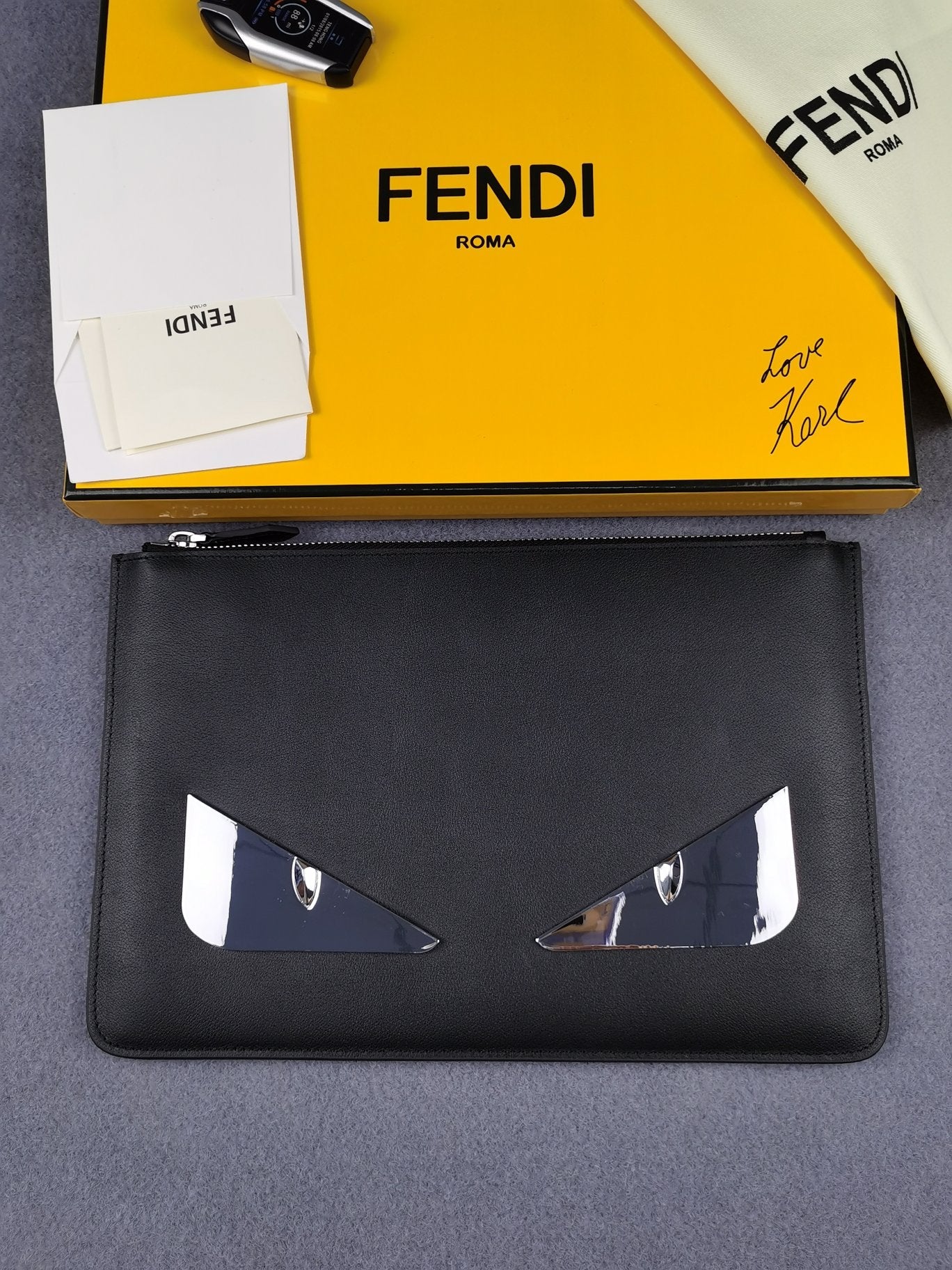 Fendi Woman Men Envelope Clutch Bag Leather File Bag Tote Handbag 30cm