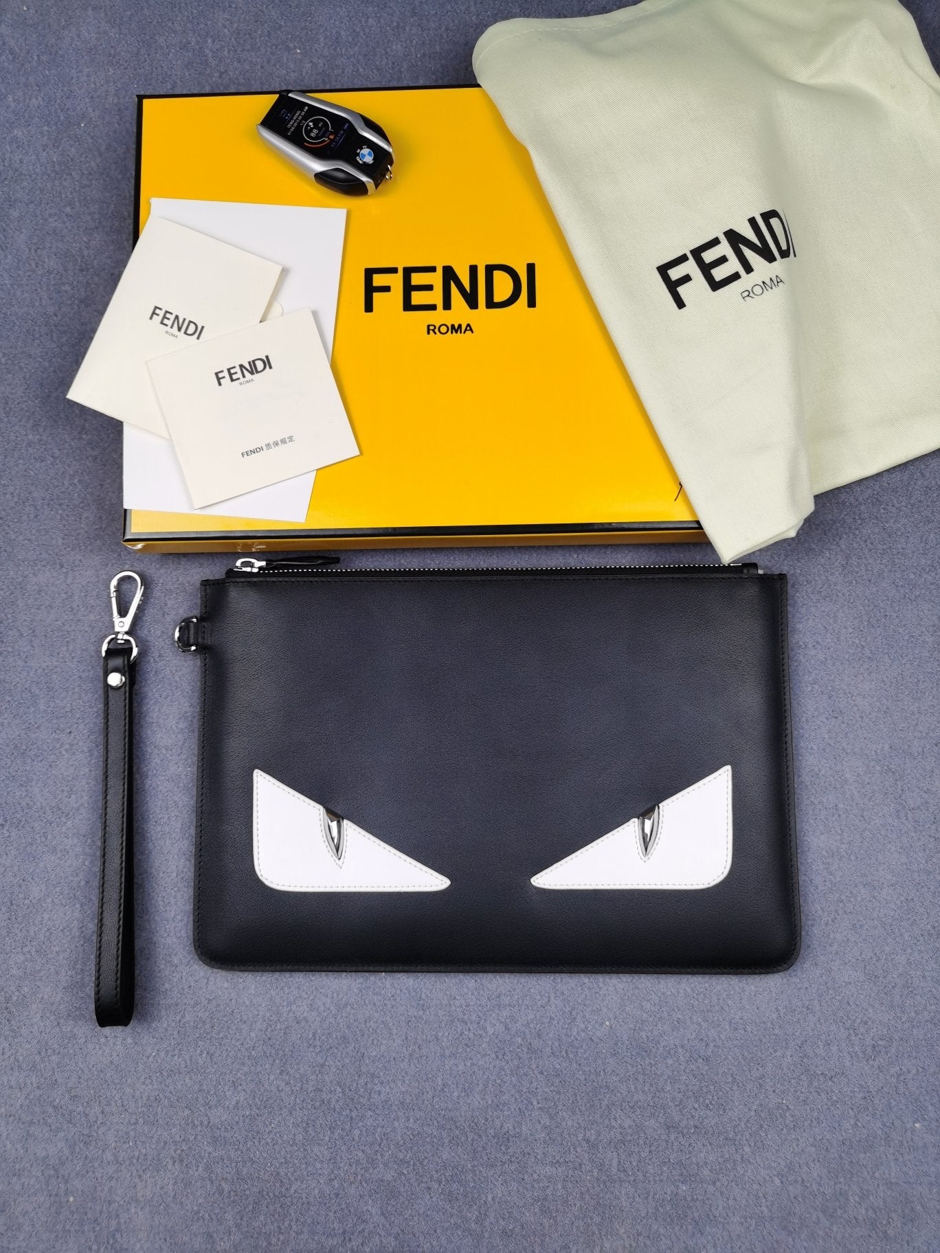 Fendi Woman Men Envelope Clutch Bag Leather File Bag Tote Handbag 30cm