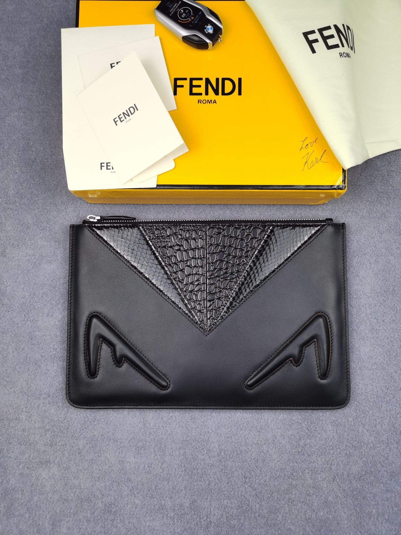 Fendi Woman Men Envelope Clutch Bag Leather File Bag Tote Handba