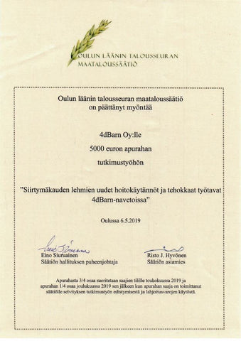 Funding from Oulun läänin talousseuran maataloussäätiö 