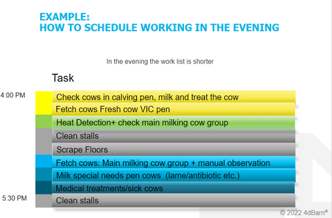 How to schedule working shift in a robot barn in the evening