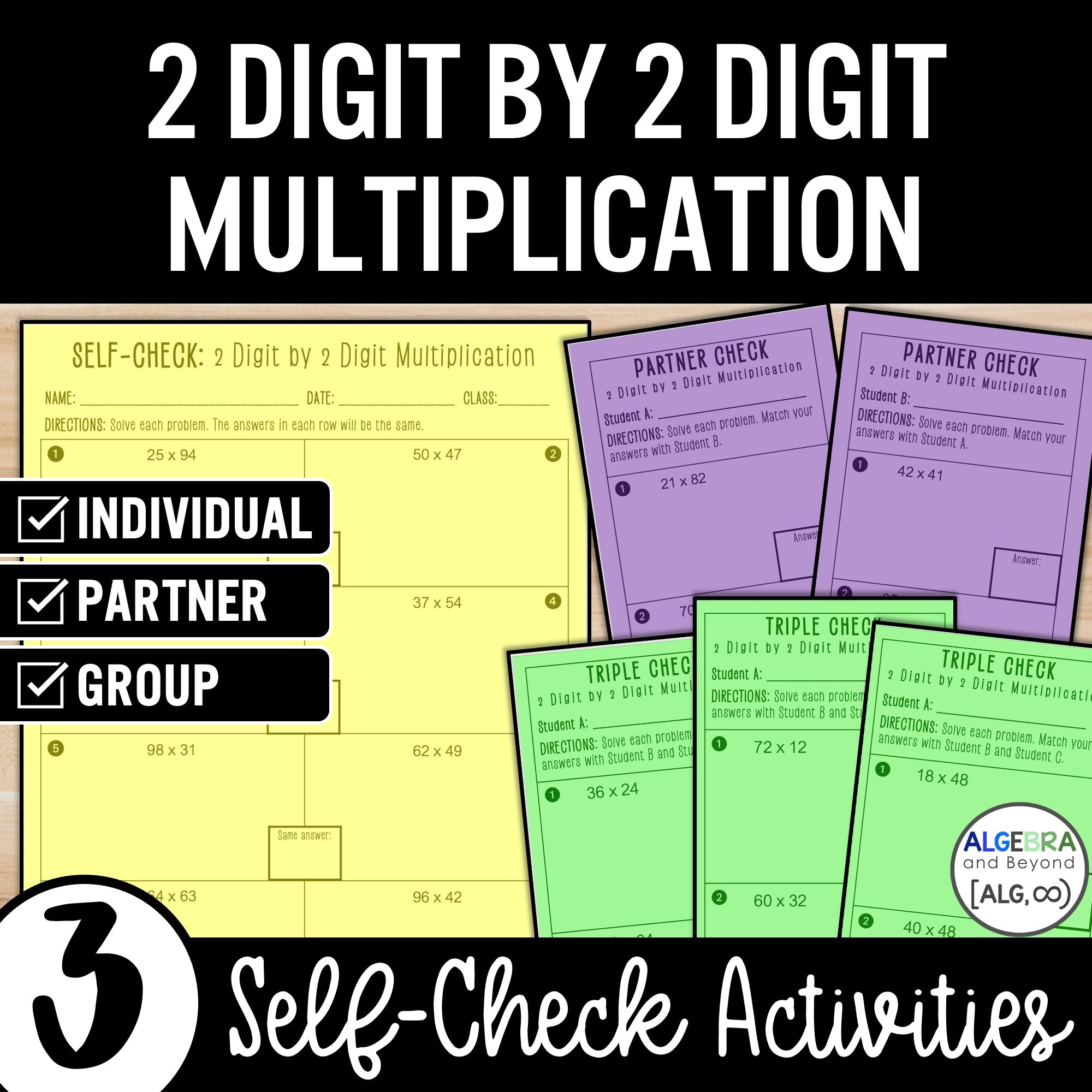 2 Digit by 2 Digit Multiplication | Self-Check Activity | Practice Worksheets