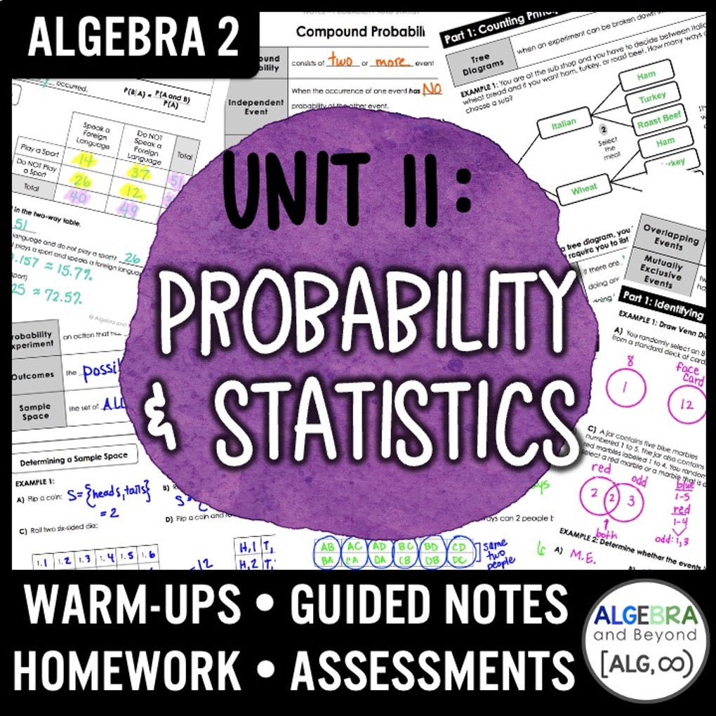 Probability and Statistics Unit Bundle | Algebra 2 | Notes | Homework | Assessments