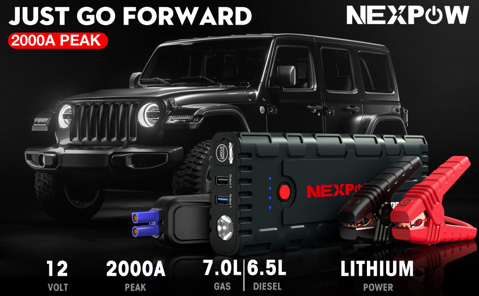 NEXPOW 2000A 18000mAh Car Jump Starter with USB Quick Charge 3.0 (Up to  7.0L Gas or review 