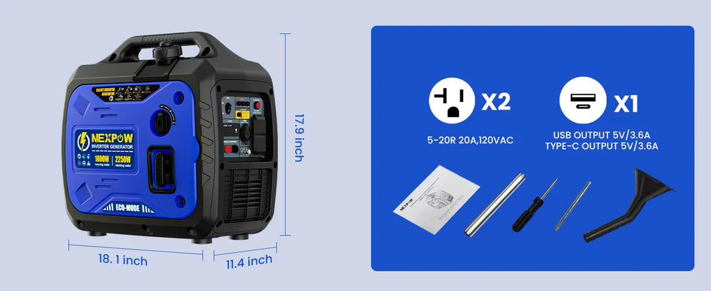 NEXPOW ‎YH2200i 2500-Watt Portable Inverter Generator Size