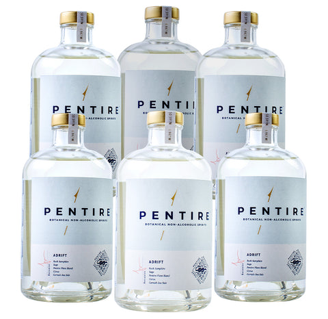 Six bottles of Pentire adrift displayed against a white background