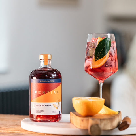 A bottle of Pentire Coastal Spritz and a Pentire mocktail