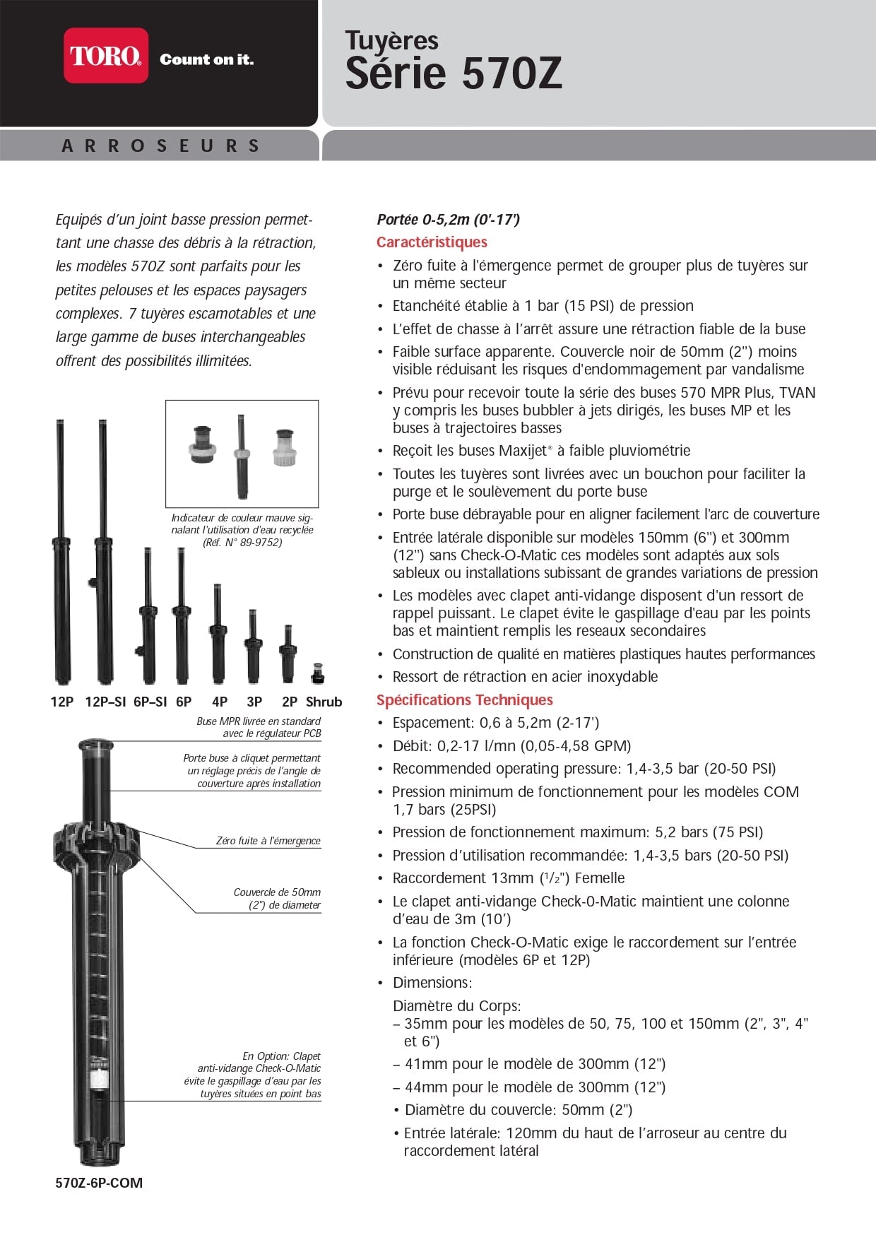 Fiche technique Adaptateur femelle 1/2" série 570 Z Toro 