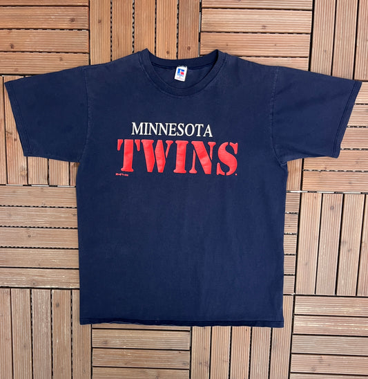 findsnostalgic Vintage 2000s Minnesota Twins Baseball MLB Sportswear Fan Gear Central Division Champs 2002 Navy Blue Graphic T Shirt Large Mens *M3