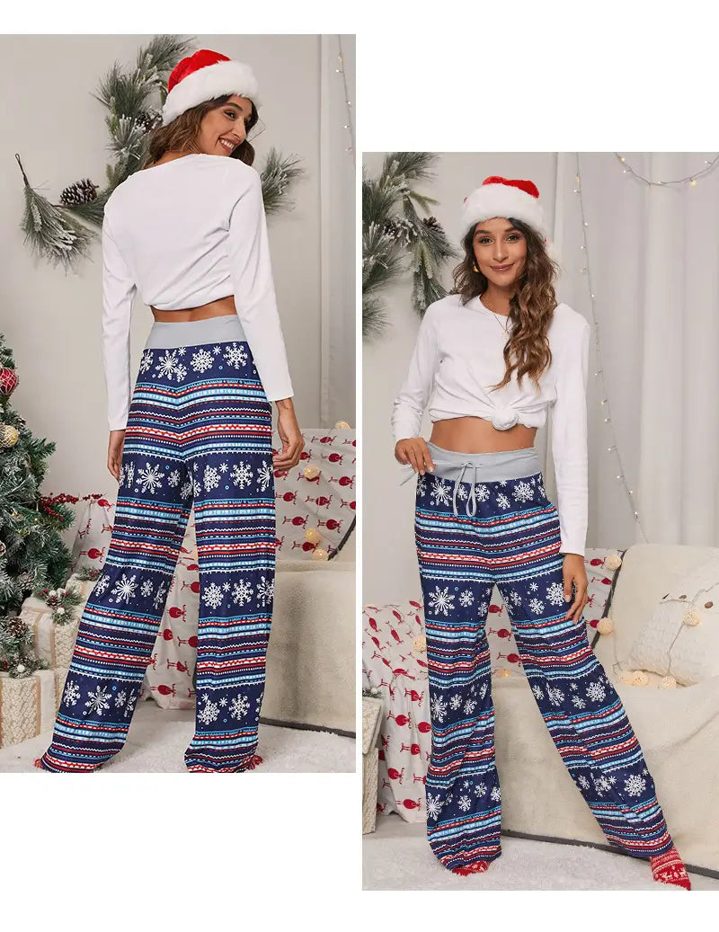 Christmas Print Drawstring Pants