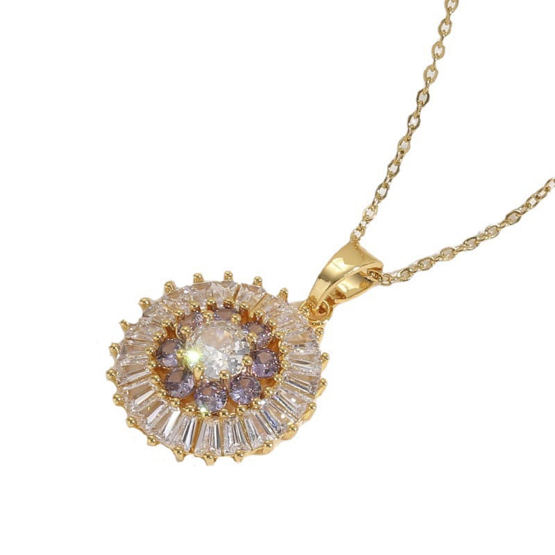 Dignified Flower Zircon Pendant Necklace