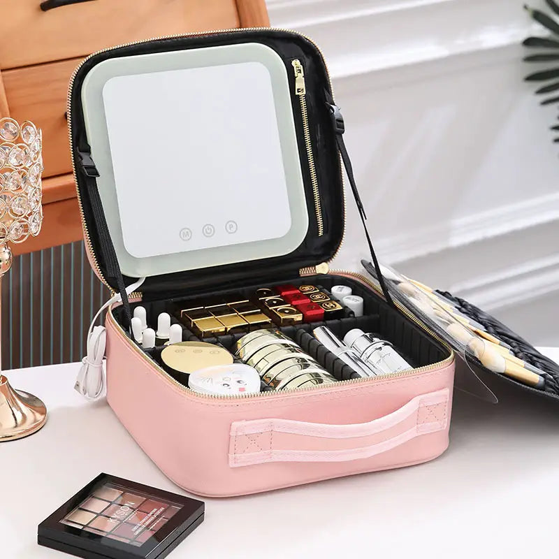 LED Makeup Storage Bag with Mirror