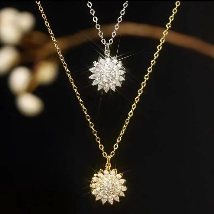 Rotatable Sunflower Diamond Necklace