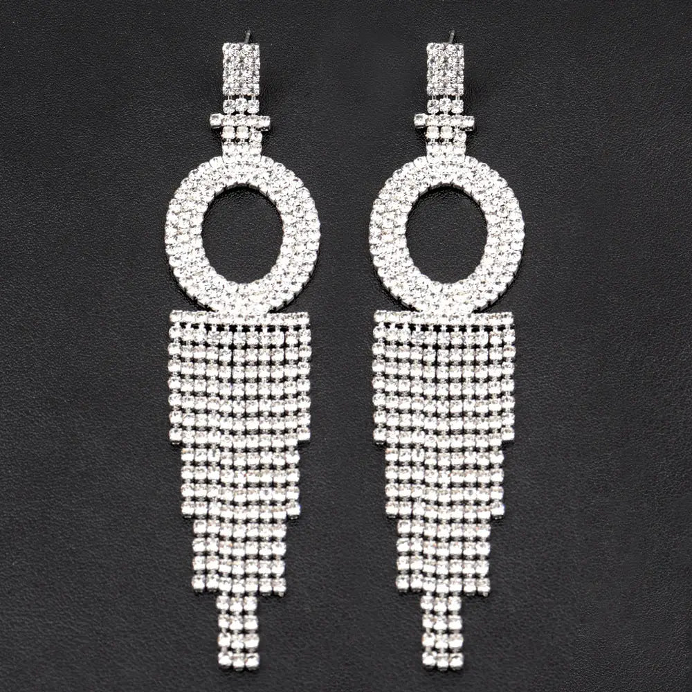 Rhinestone Letter B Tassel Earrings