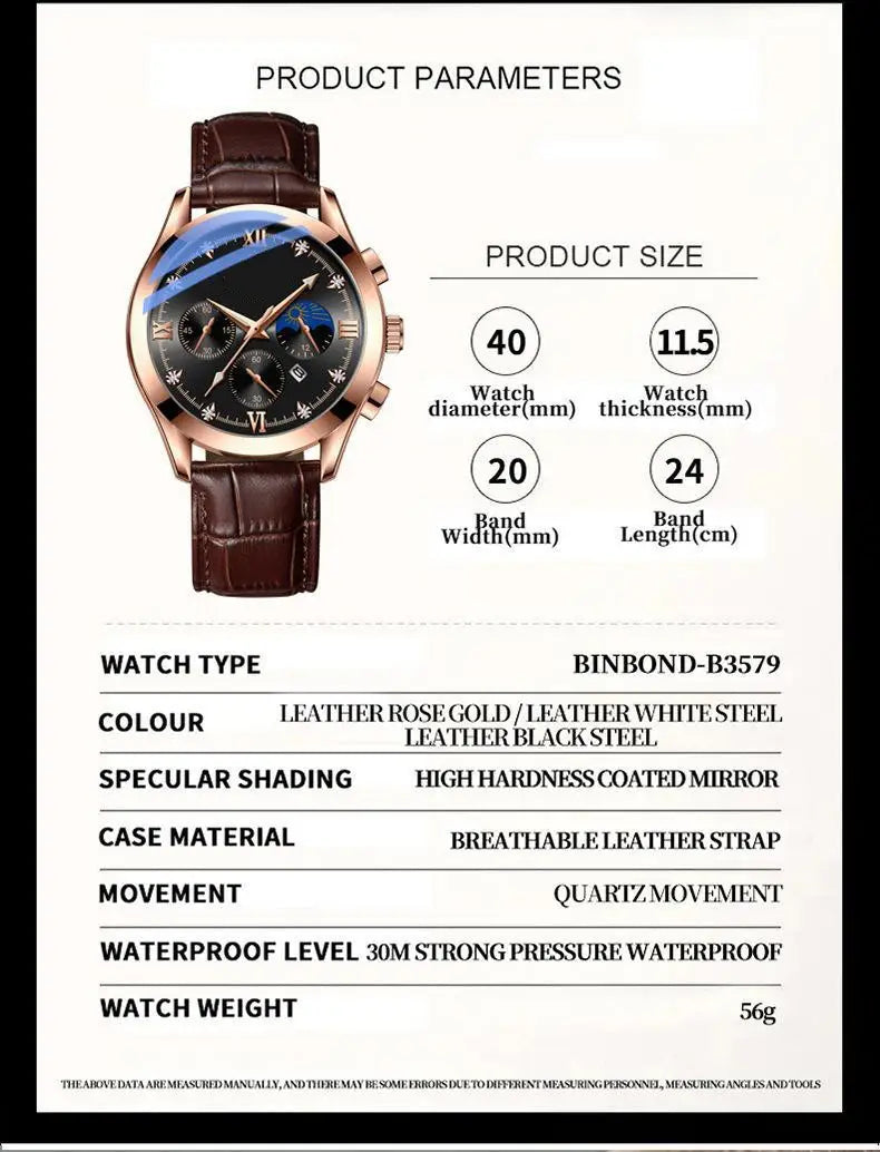 Luminous Calendar Leather Watch