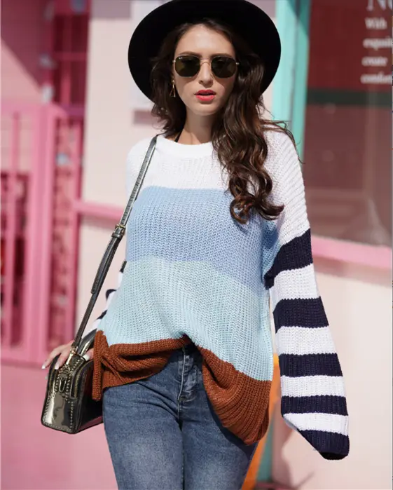 Color Stitching Loose Women’s Sweater