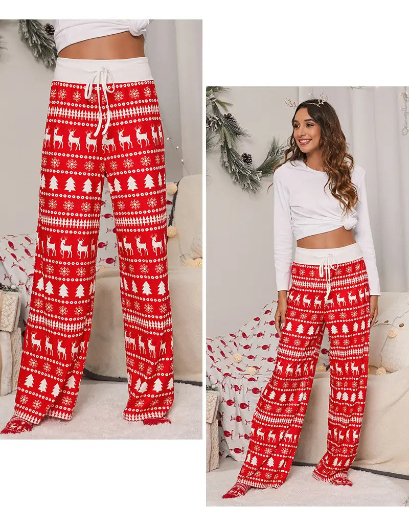 Christmas Print Drawstring Pants