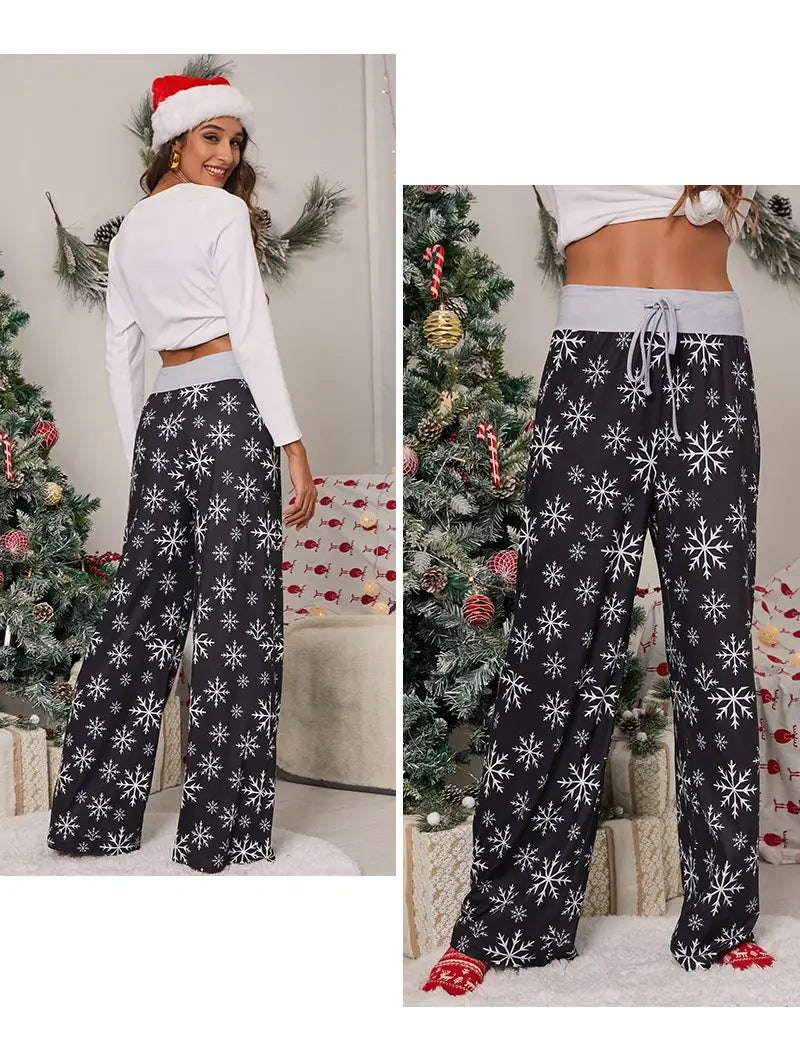 Christmas Print Drawstring Pants