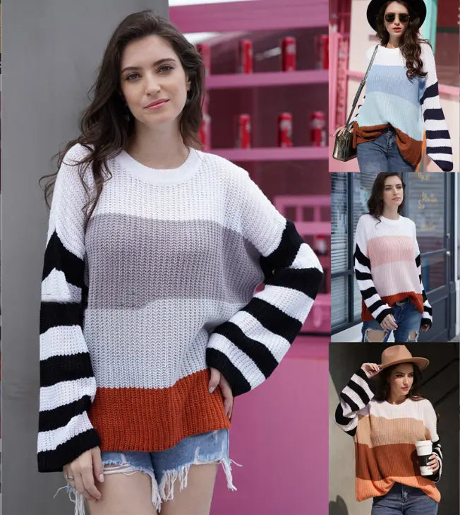 Color Stitching Loose Women’s Sweater