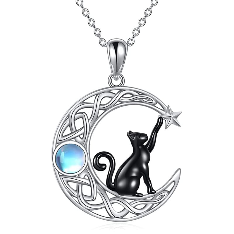 Black Cat Pendant with Moon and Stars