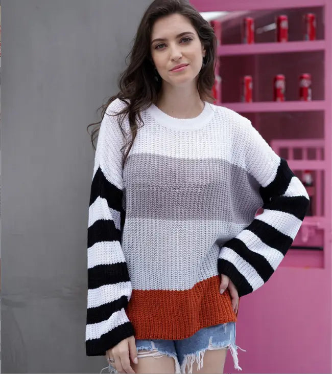 Color Stitching Loose Women’s Sweater