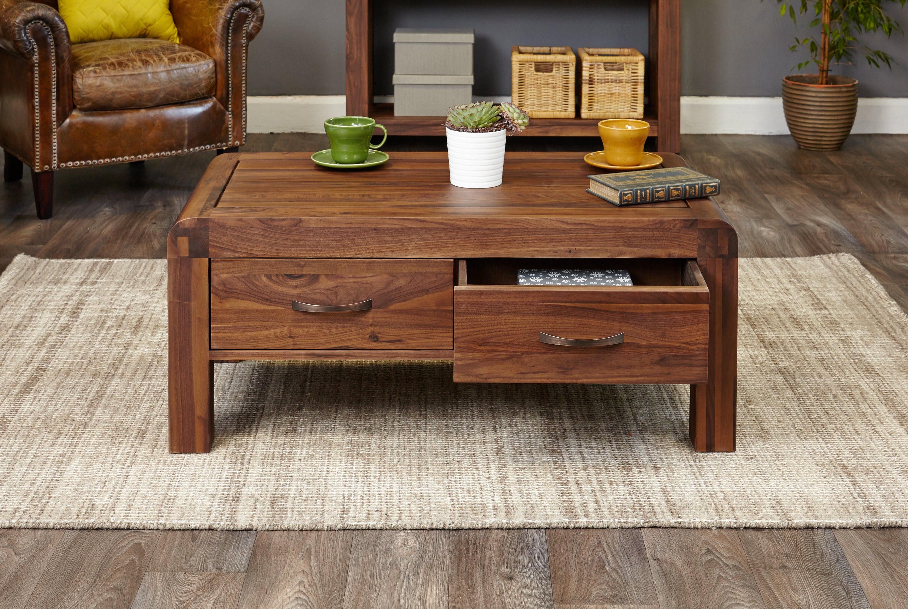 Shiro Walnut Four Drawer Coffee Table – Signature Hardwood