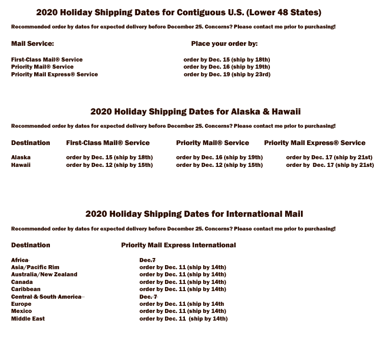 Holiday Gift Giving 2020 order and ship by dates