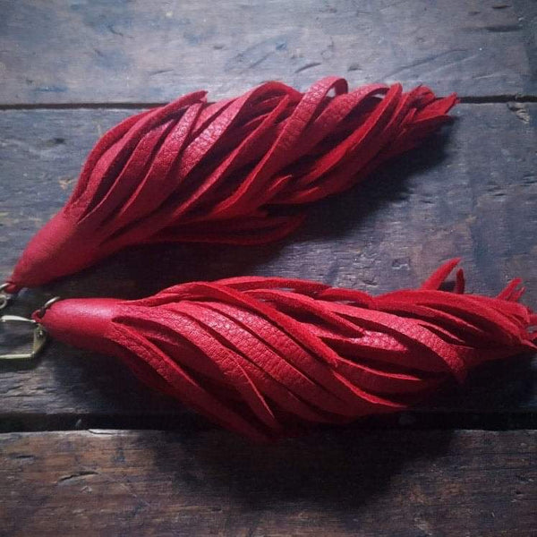 red Kimani Deerskin Leather Tassel Earrings