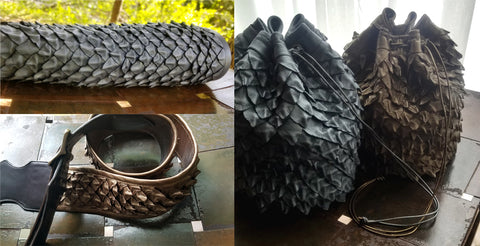 dragon scales; bracer, coin dice bag, guitar strap