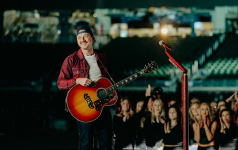 billboard music awards top winner morgan wallen leather covered mic stand lisa cantalupo