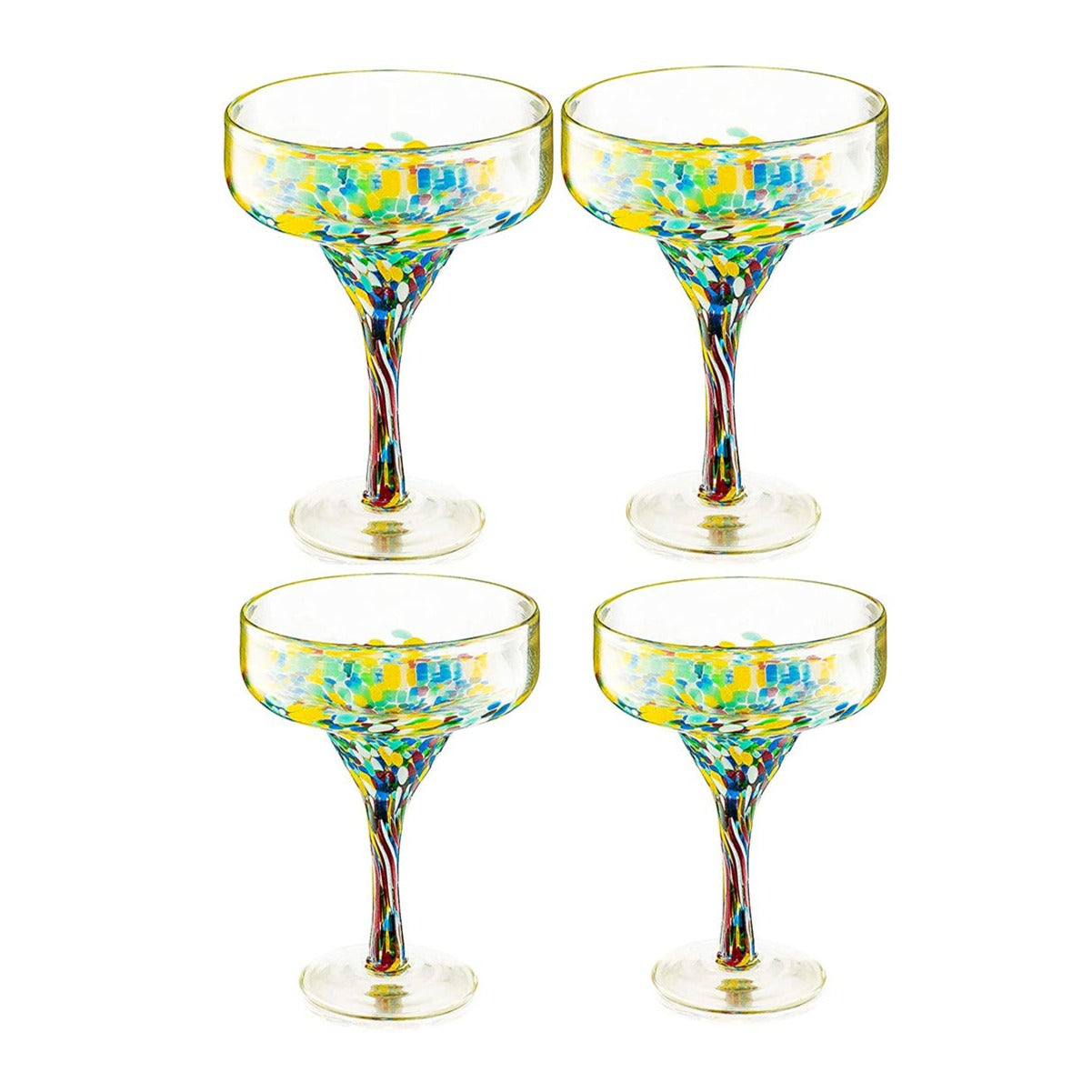 The Wine Savant Hand Blown Colorful Margarita & Martini Glass (Set of