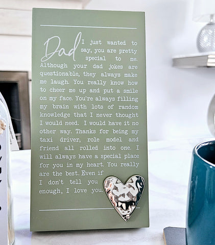 Standing dad meaningful plaque with silver heart