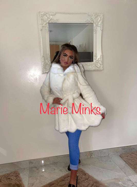 THE NAOMI MINK FUR COAT WITH FOX HOOD ELECTRIC BLUE – Marie Minks