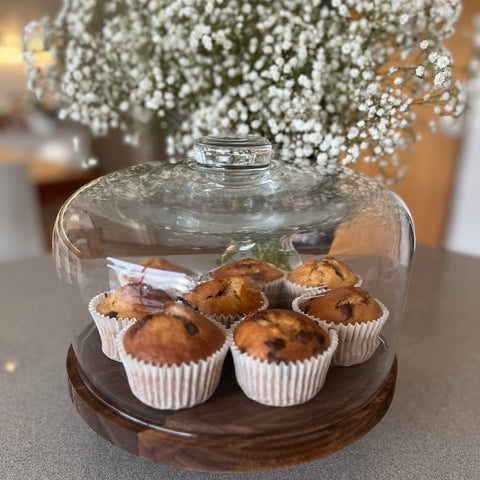 Glass Dome and Walnut Cake Stand