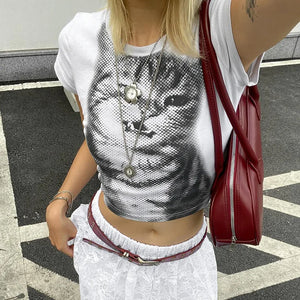Territory Graphic Tees 2000s Clothes Y2k Streetwear Trendy Short Sleeve Crop Tops White T Shirts for Woman 2024 Summer - Territory™