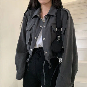 Territory Harajuku Cropped Jackets Women Y2K Streetwear Cargo Coat Vintage Korean Autumn Oversized Loose Casual Short Outerwear Tops - Territory™