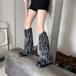 Territory Punk Gothic Ripped Leg Warmer Japanese Jk Leg Cover Breathable Dark Y2k Hot Girl Stockings Women Harajuku Knit Boot Cuff Socks - Territory™