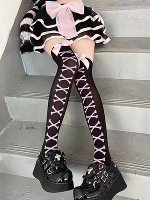 Territory 1 pair of long hose European and American Halloween socks women's long hose bow ti knee length socks printed long socks - Territory™