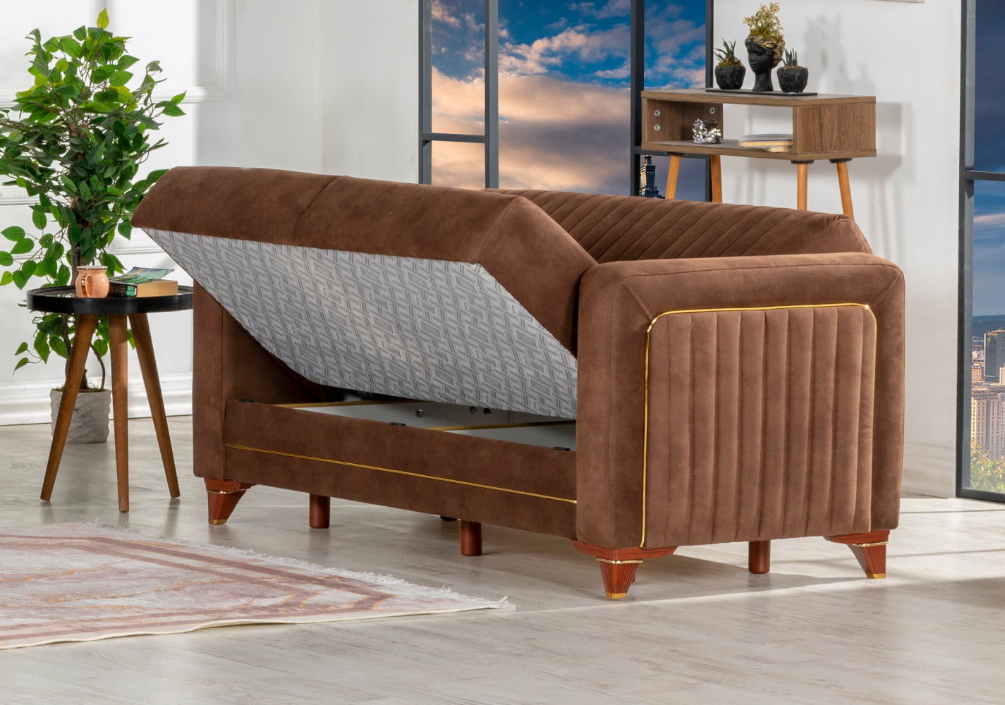 Line Convertible Livingroom (1 Sofa & 1 Loveseat & 1 Chair) Brown