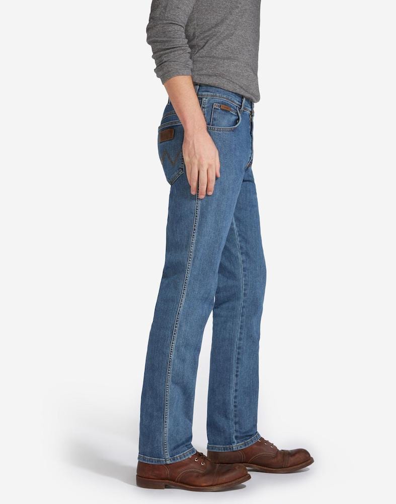 Mens Wrangler Texas Stretch Jeans in Stonewash Denim - Oxford Shirt Co.