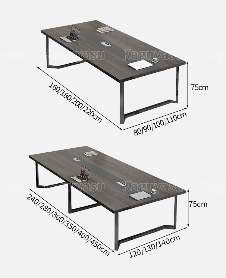 どっしり　シンプル　木目調　配線ボックス　会議テーブル　ミーティングテーブル　メラミン化粧板　スチール　オシャレ　ホワイト　ブラック　グレー　カスタマイズ可能　HYZ-K-036　kaguyasu