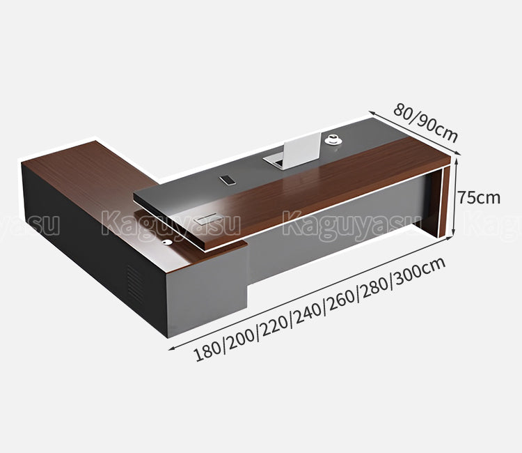 エグゼクティブデスク　 重役デスク　ワークデスク　L字デスク　配線ボックス付き　木目調　幕板付き　排気口付き　重厚感　ウォールナット　カスタマイズ可能　LBZ-K-038 kaguyasu