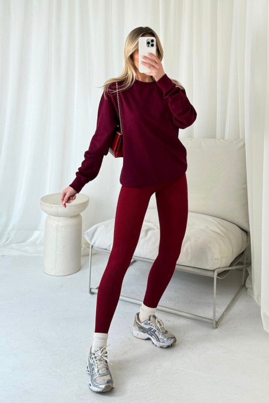 Cozy Winter Sweater :: Maroon Fireside Sweater & Leather Leggings