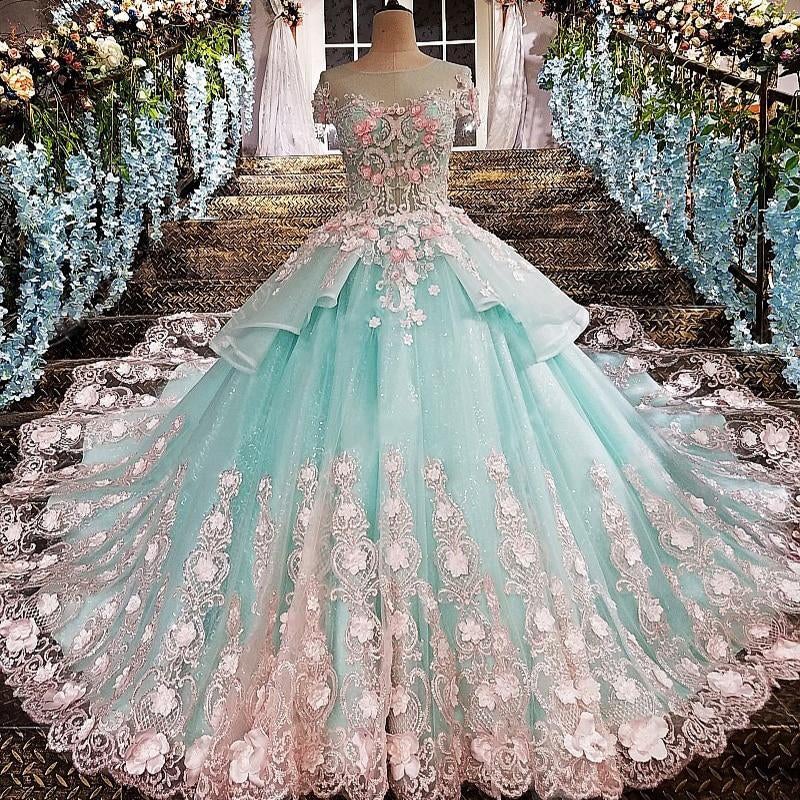 Princess Ball Gown Flower Appliques Prom Dress,Quinceanera Dresses ...