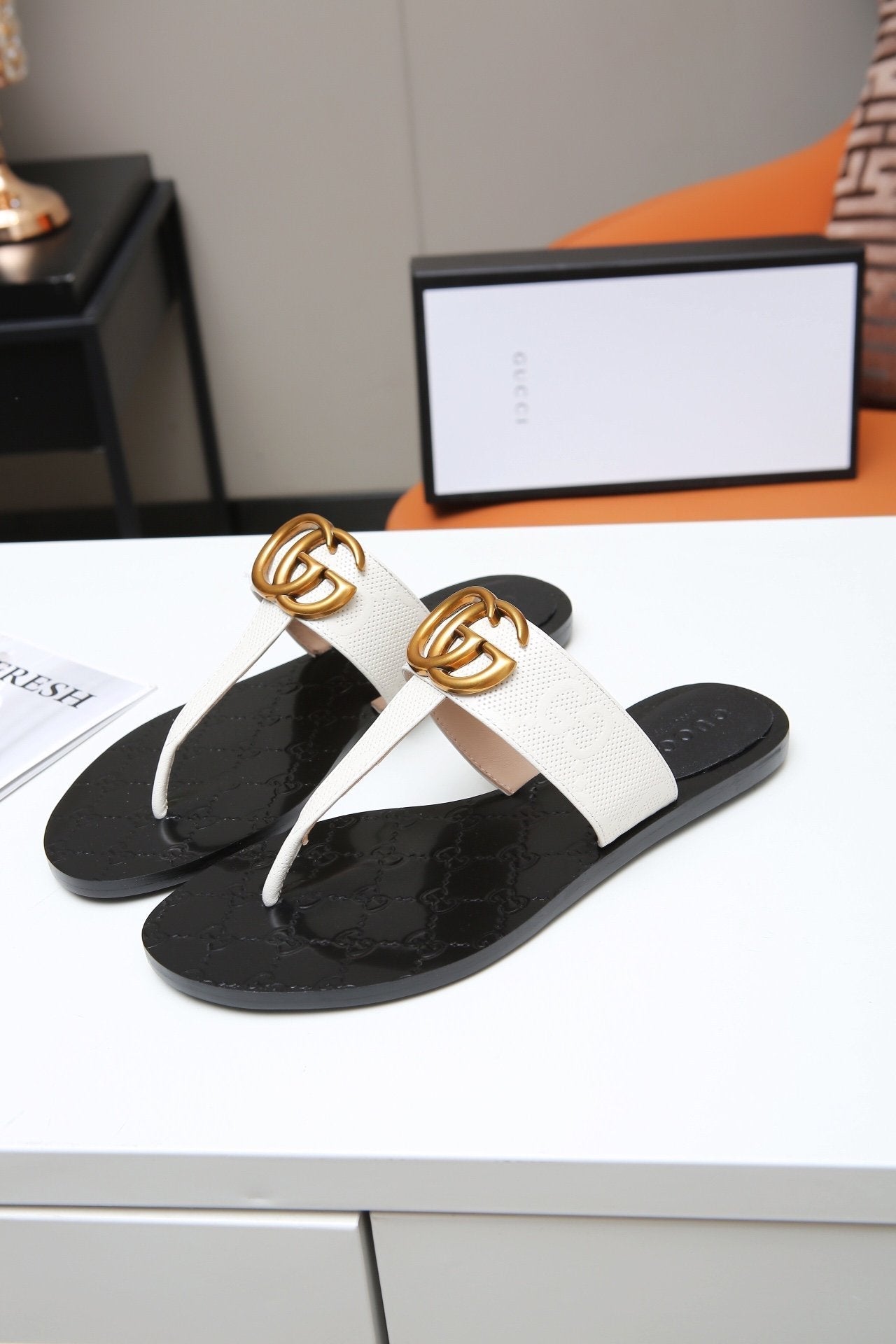 GU-CCI GG 2022 New Women Fashion Leather Casual High Heeled Shoes Flat Sandal Slippers