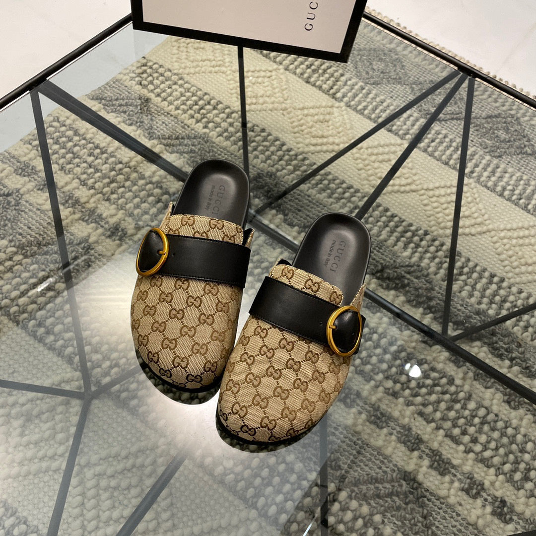 GU-CCI GG 2022 Men Fashion Leather Casual Flat Sandal Slippers Shoes